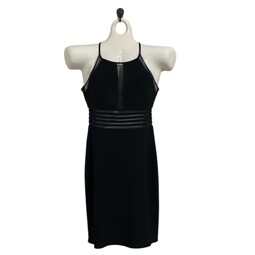 Nightway black mesh cutout cocktail dress